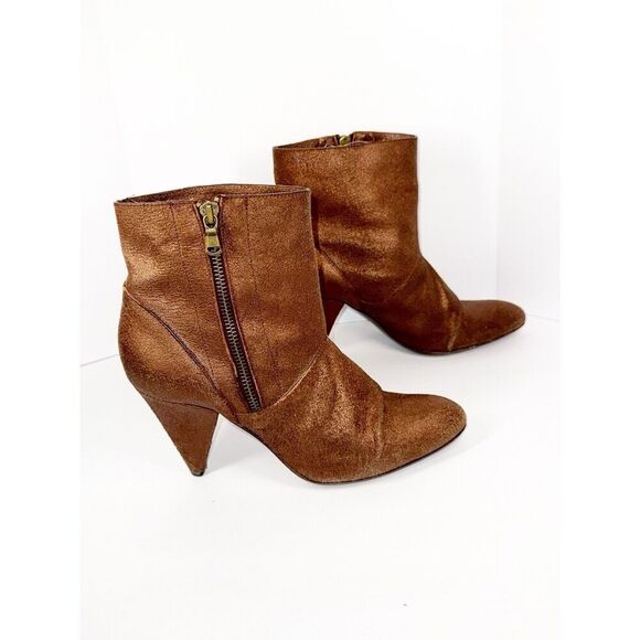 Billy Reid Womens Leather Ankle Boot Metallic Bronze Booties Zip Cone Heel 8.5 B - Picture 6 of 16
